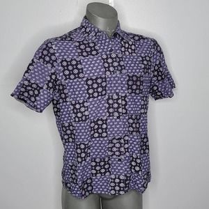 Vintage Orvis Men's Large Short Sleeve Button Front Patch Floral Work Colorblock